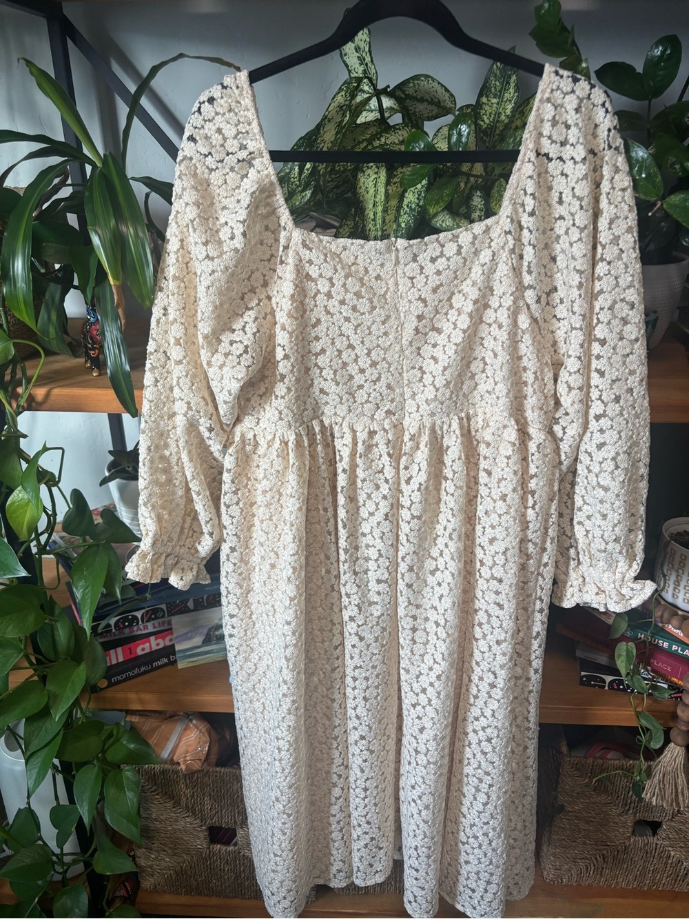Storia Cream Lace Puff Sleeve Square Neck Mini Dress | XL - Picture 7 of 7